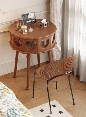 实木化妆桌PMM法式复古化圆桌隐式镜子藏可旋转落地台翻盖妆户小