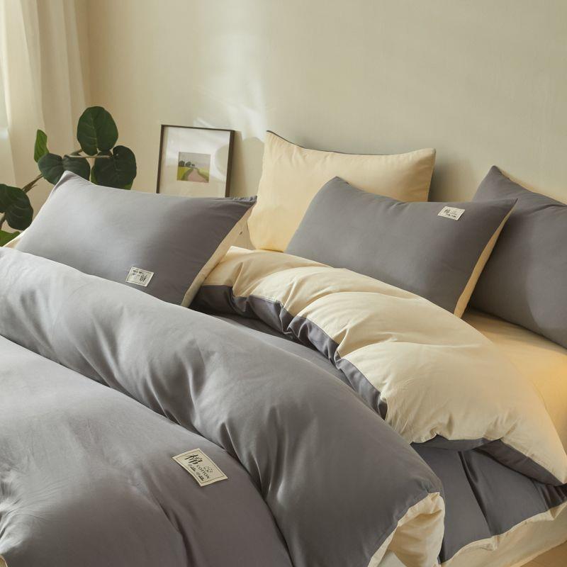 纯棉加厚四件被套人单学生宿舍被B382r4EA套款双人纯色套床单床笠