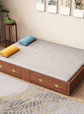 新中拉式实木伸汉床推缩折叠客厅小大户型两用多RFI功能储罗物沙