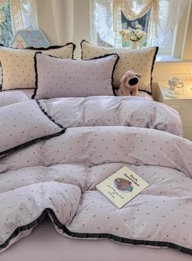 韩纯棉蕾四件套丝花边公主风棉床单被罩全OZC三件套床笠款法式版