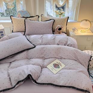 韩纯棉蕾四件套丝花边公主风棉床单被罩全OZC三件套床笠款法式版