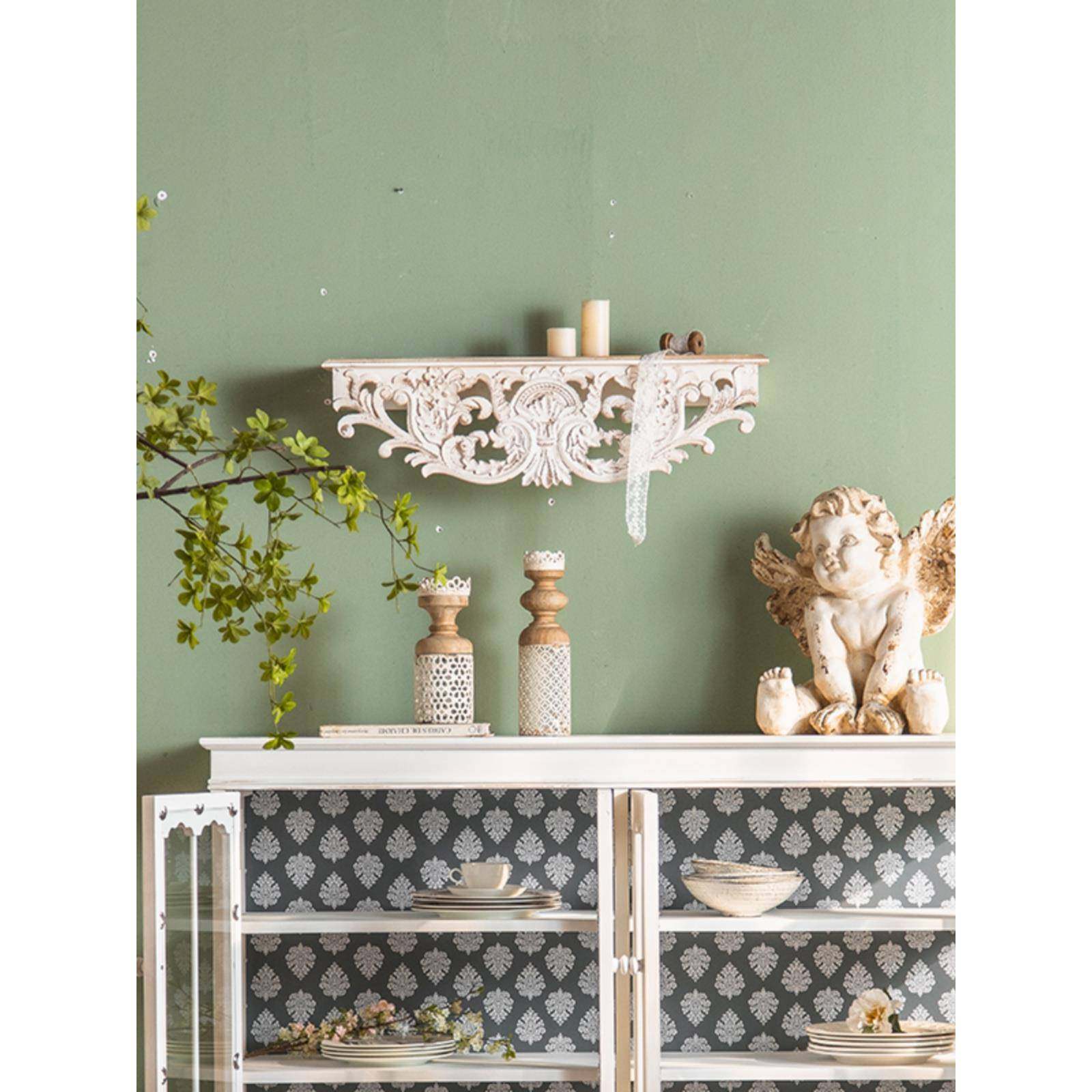 美式复古雕Fh($%p$%花挂乡村民宿客厅墙?面装隔饰壁架创意法式卧,收纳整理,书桌收纳置物架,淘宝优惠券,粉丝福利购,淘宝优惠卷