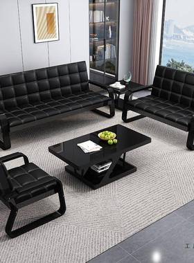 待办公沙发茶几组合三人位简易铁架排接椅会椅客长条VIL办公室沙