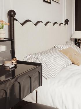 XJF复古实床主大卧黑色布艺美式床白蜡木双人床大师设计木床