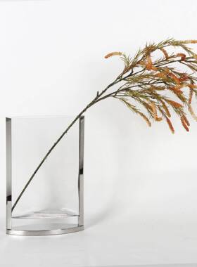 现CEJ代简约透明玻璃水培金桌属饰花瓶高档插花器样板软装品房面