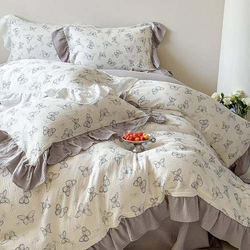 A类母婴级层款纱双四件套纯100全棉202ILR5新棉法式公主风荷叶边