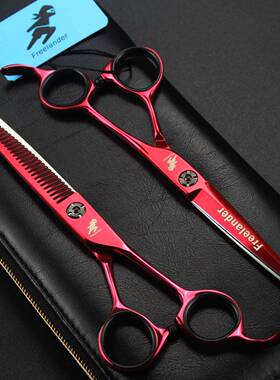 XY2高档直柄60.寸红色发剪理发剪平剪牙剪打美薄剪美CPV发专用