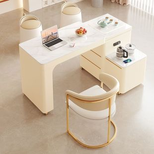 家用茶桌可伸缩旋转奶油风岩板小茶台小户型阳台茶桌椅组合可移动