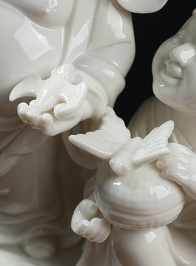 戴玉堂陶瓷摆件《和合二仙神像》德化白瓷工艺品新婚礼物家居饰品