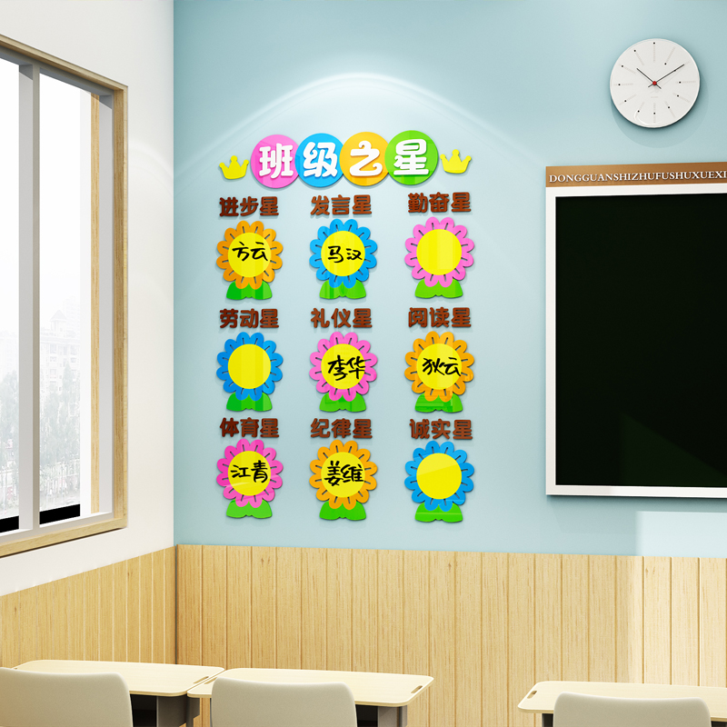 教室布置装饰神器小学文化建设每周班级之星评比栏墙贴亚克力立体