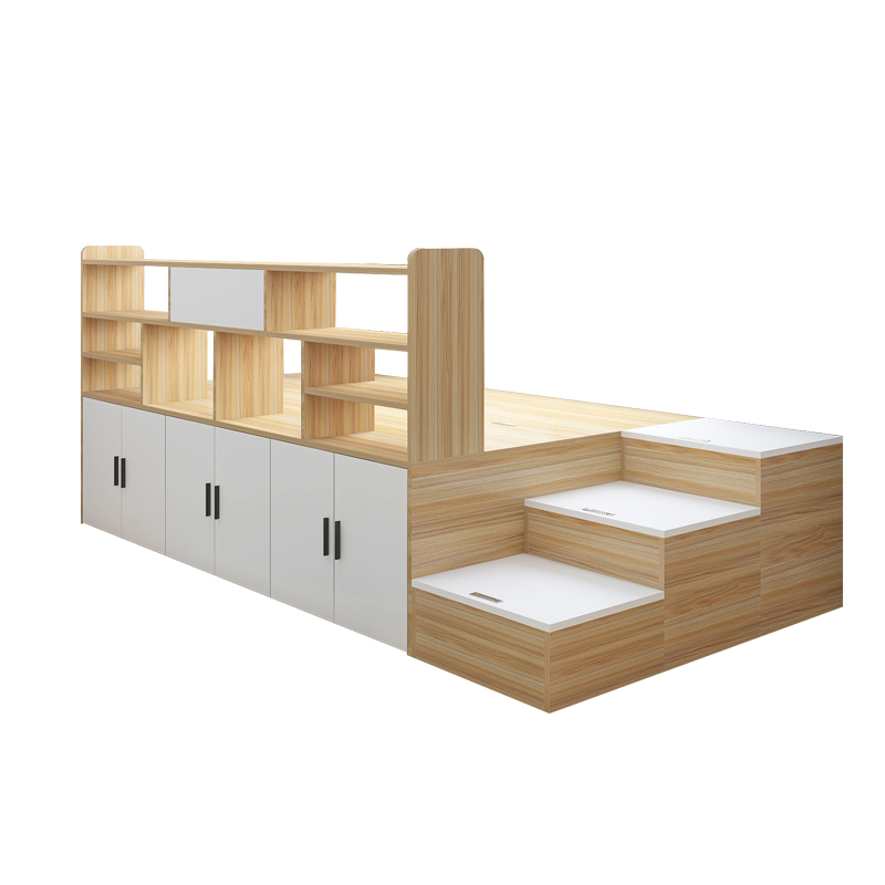 实木床带书架榻榻米式台阶楼阁落地定制拼接儿童组合隔断柜床一体