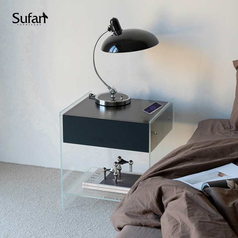 舒梵新品床头柜卧室收纳柜亚克力小柜子氛围灯柜子床边柜抽屉柜