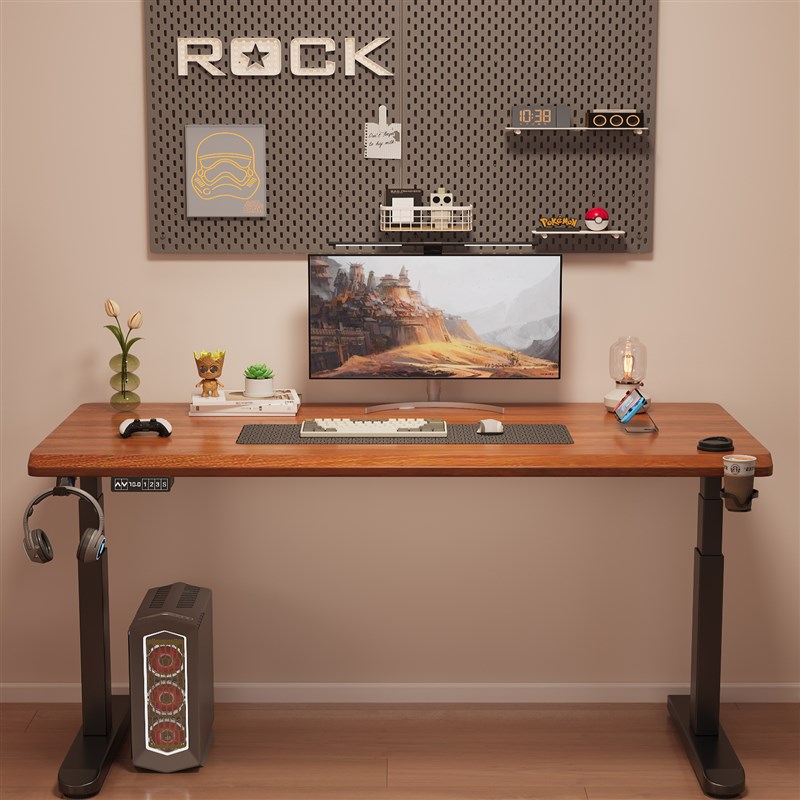 实木电动升降桌电脑桌电竞桌子家用可升降M学习桌办公桌书桌工作
