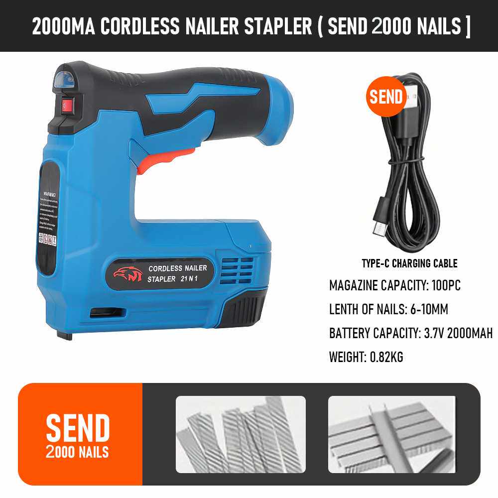 家用便携式锂电钉枪不卡钉木工装修气钉枪带2000pcs钉子