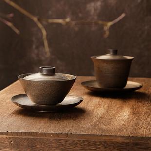 手工大号三才盖碗粗陶茶杯泡茶器敬茶碗陶瓷薄胎景德镇手抓壶家用