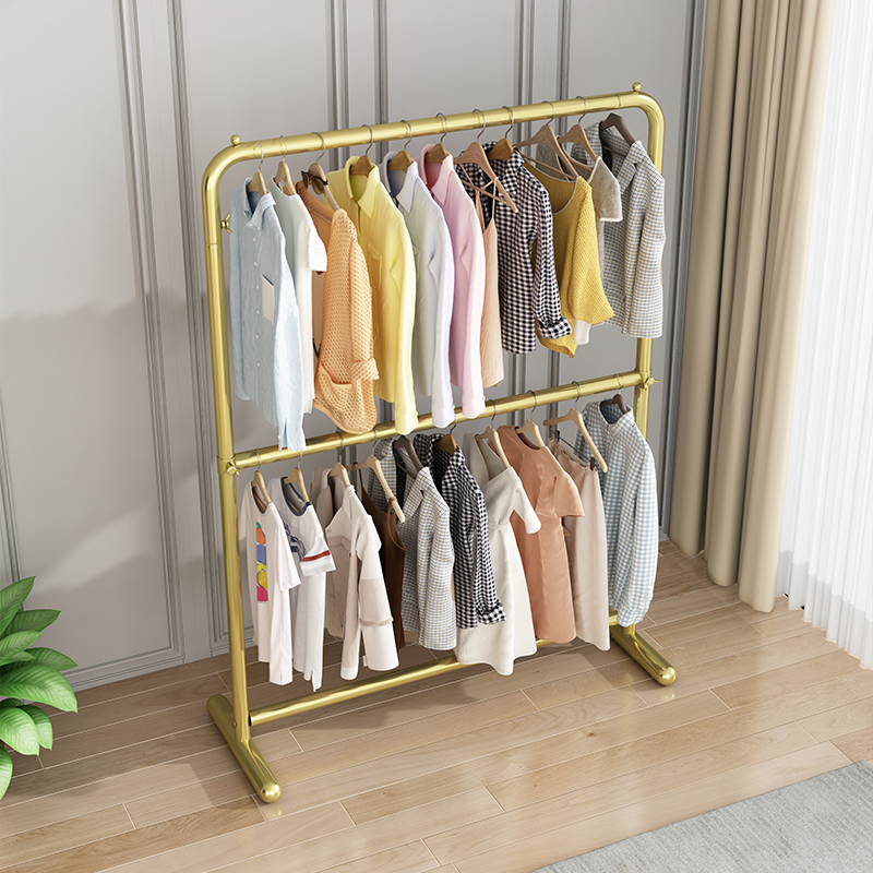 学生宿舍挂衣架租房双层收纳多衣帽架卧室升降简易衣架落地式神器