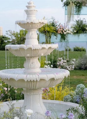 新款落地多层流水喷泉喷水池婚礼背景舞台布置迎宾区装饰摆件道具