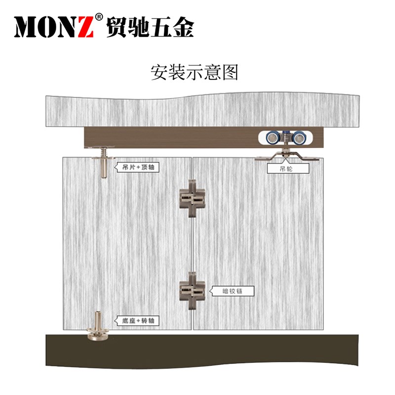 贸驰五金木移门折叠门配件万向吊轮旋转推拉门轨道吊滑轨吊门滑轮