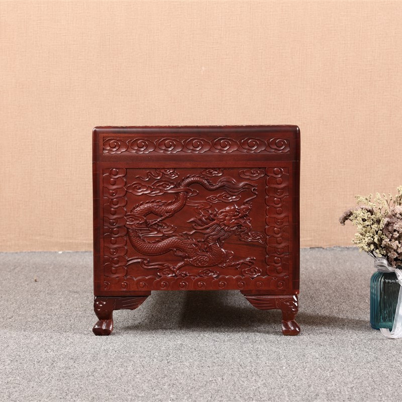 樟木箱家用实木箱子龙凤嫁妆结婚婚嫁收纳储物箱陪嫁箱子仿古雕花