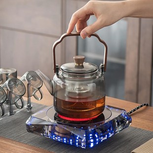 声控水晶电陶炉煮茶器耐高温蒸煮玻璃壶烧茶炉家用煮茶炉泡茶套装