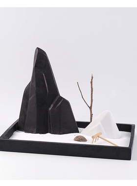 样板间枯山水景观装饰新中式软装饰品茶几书桌摆件沙盘套装组合