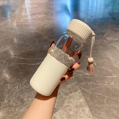 网红玻璃杯高颜值镶钻家用ins办公水杯便携轻奢精致果汁奶茶杯潮