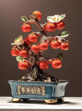 创意时尚摆件盆栽柿子树 家用桌面装饰品摆件电视柜玄关家居用品