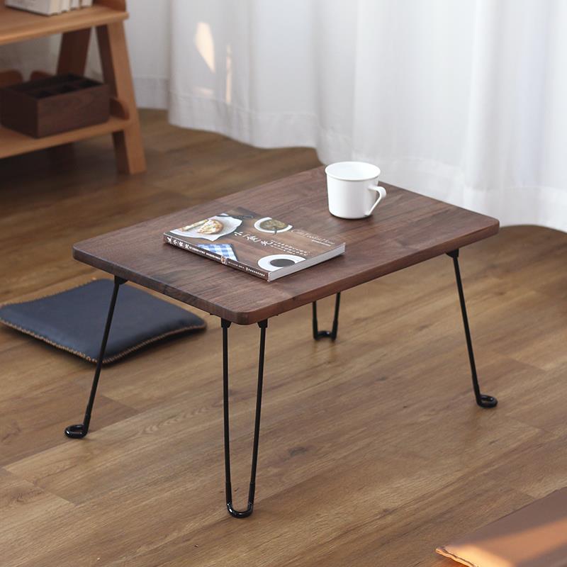 三思工房黑胡桃木飘窗桌子可折叠书桌小茶几榻榻米矮桌儿童写字桌