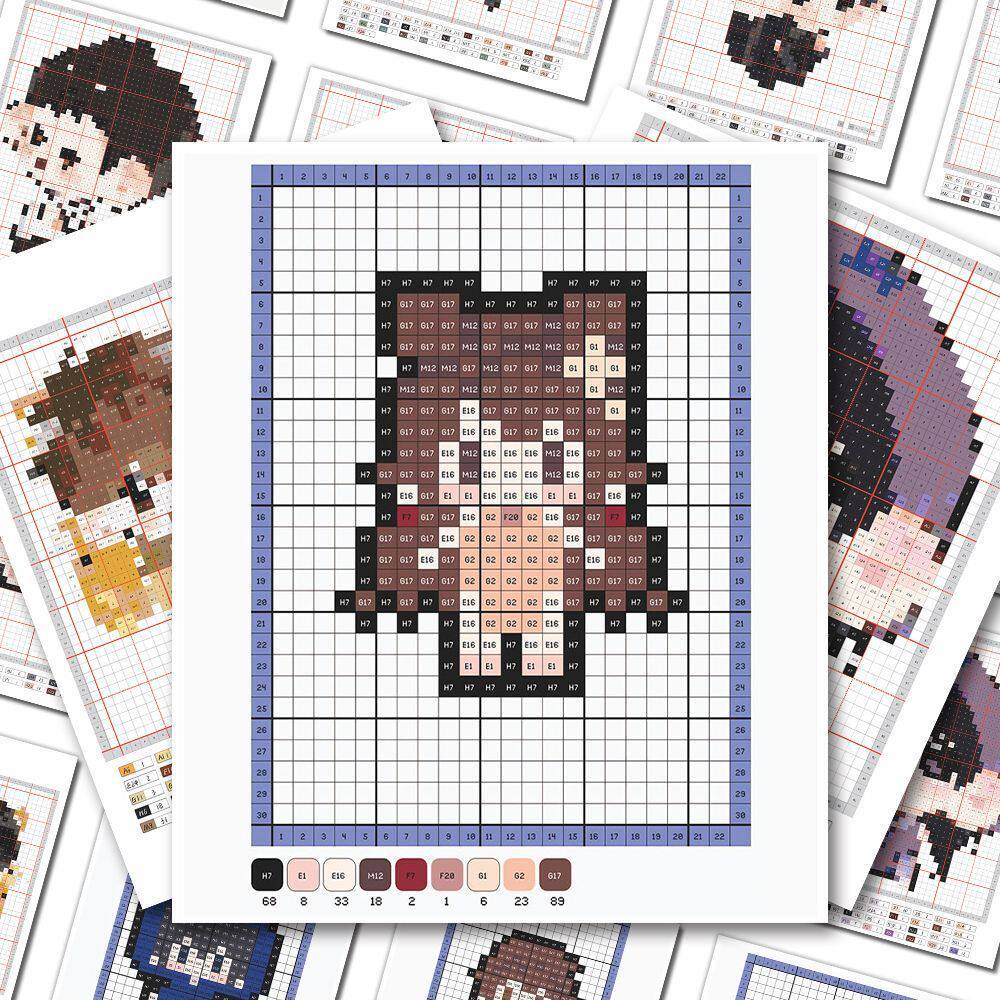 16张盗墓笔记拼豆图纸贴纸张起灵吴邪卡通像素风diy手工装饰贴画