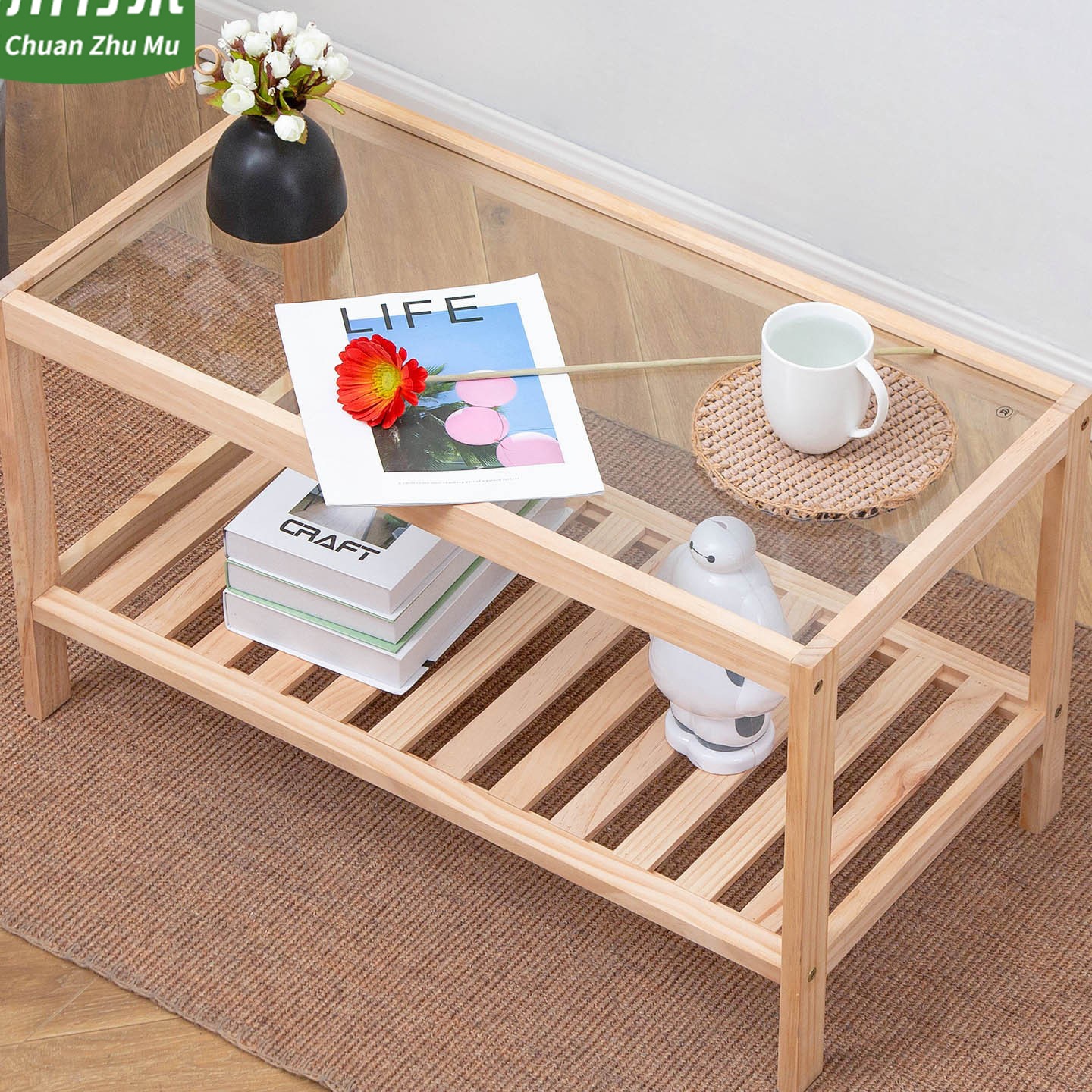 茶几客厅轻奢简约阳台桌子现代小户型卧室原木风家用实木置物方桌