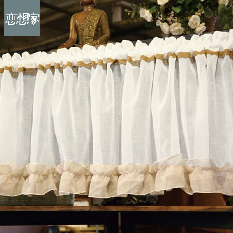 美式田园咖啡帘短帘定制橱柜窗纱帘厨房门帘韩式蕾丝半帘成品