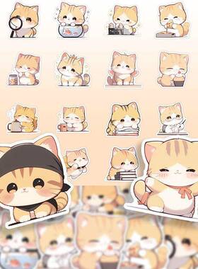 60可爱的卡通橙色猫表情包贴纸，可爱和有趣的小猫风格装饰DIY手