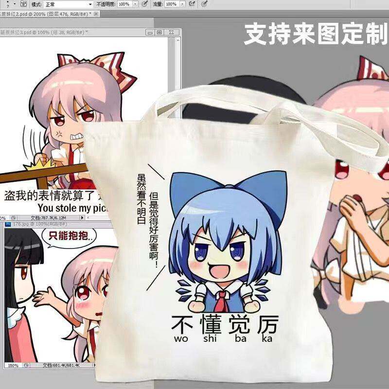东方porjcet周边表情包帆布袋学生二次元林大b琪露诺莲子提袋