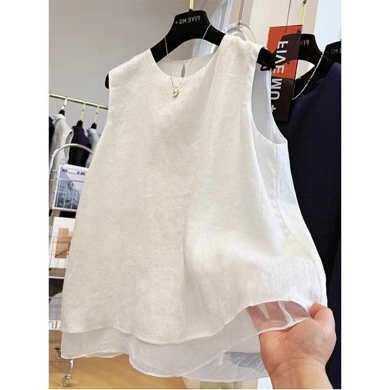 高级感拼接层次感假两件吊带背心夏季多巴胺外穿无袖背心上衣女款
