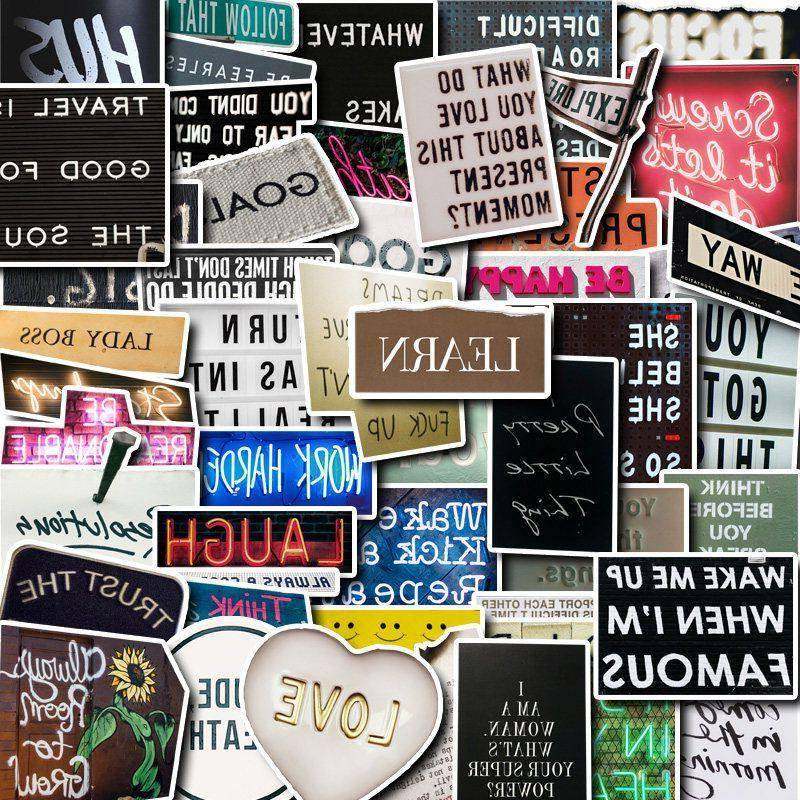 50张复古英文文字标识iPad手机保护壳电脑高颜值装饰diy防水