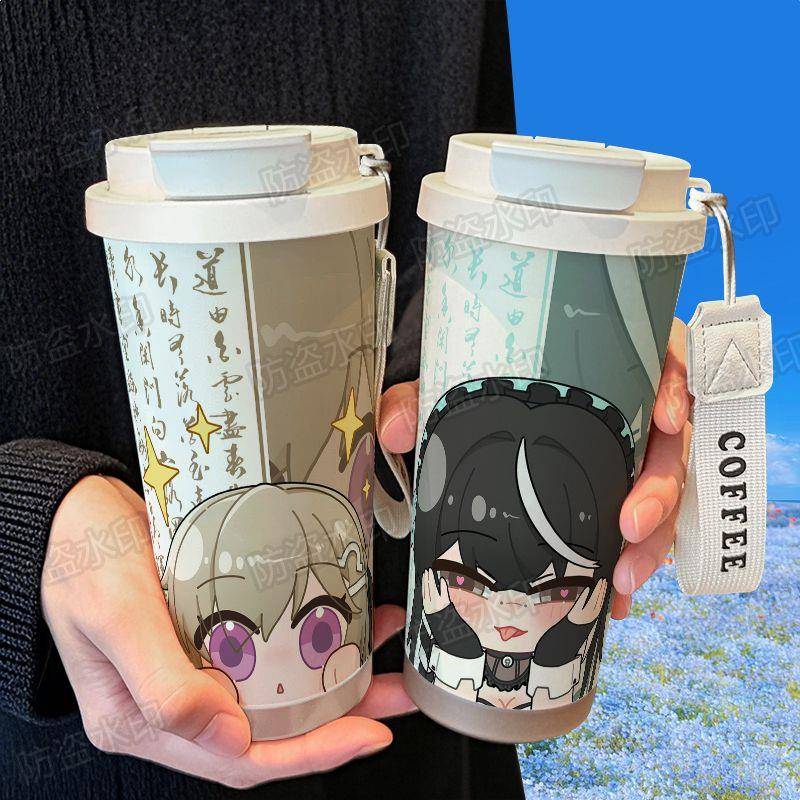 尘白禁区可爱Q版保温杯316不锈钢吸管大容量车载双饮咖啡杯