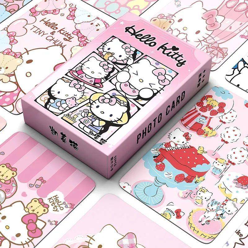 50张Hello Kitty小卡凯蒂猫二次元周边高清收藏卡盒装镭射lomo卡