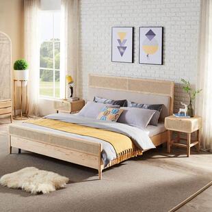 东南亚纯实木藤编家具北欧实木床1.8米双人藤床小户型卧室原木床