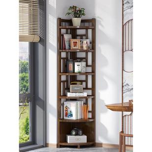 新中式博古架展示柜多功能置物架三角柜沙发边角柜转角书架角落柜