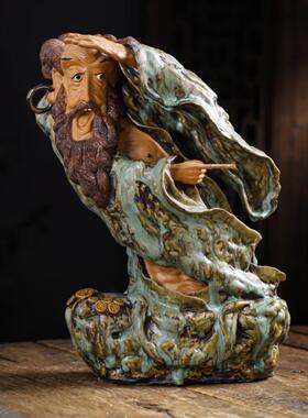 手工石湾娃娃陶瓷中国家居装饰禅宗摆件雕塑菩提达摩茶宠物盆景