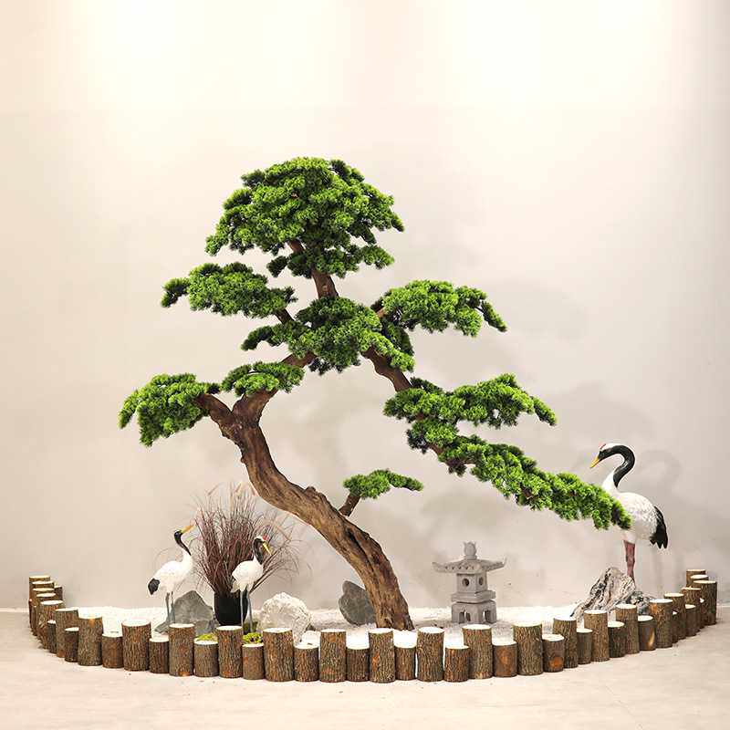 大型迎客松仿真松树崖柏罗汉松绿植摆件中国风美人松景观橱窗装饰