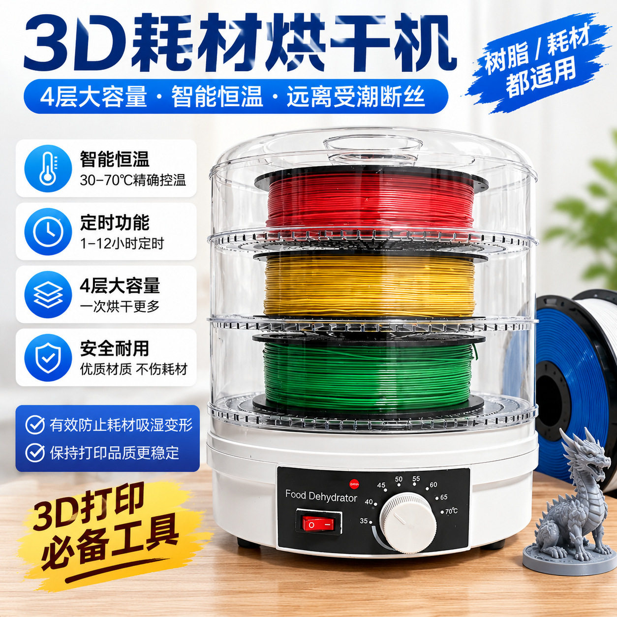 欧美规脱水器3格3D耗材烘干机电子器件脱水烘干加热器耗材干燥盒图片
