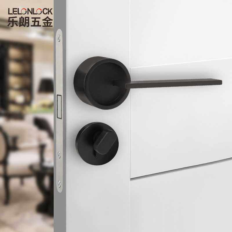 室内门简约圆形把手分体锁 酒店卧室房门锁卫生间锌合金黑色门锁