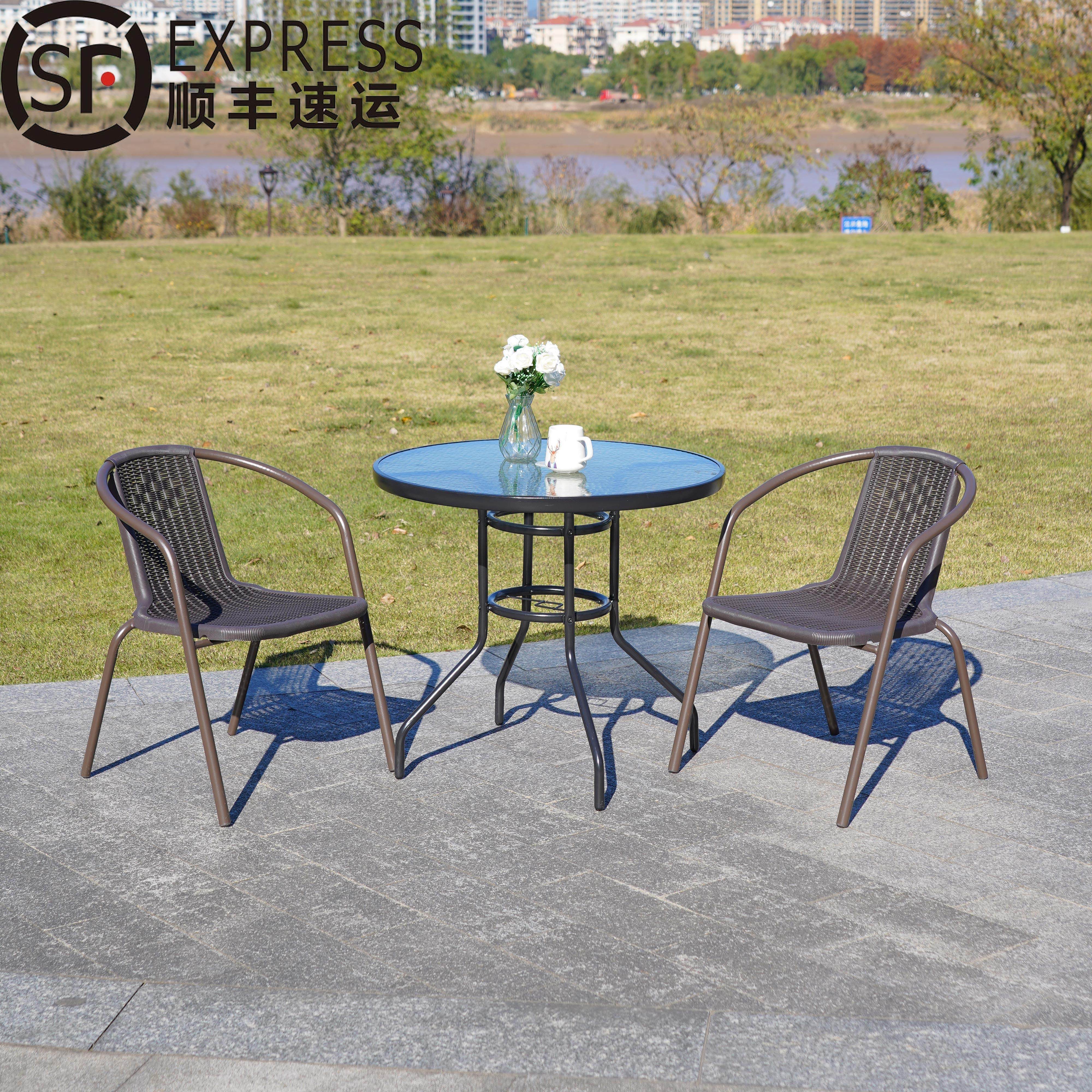 户外桌椅套装庭院花园露天阳台咖啡厅休闲藤椅三件套室外铁艺桌椅