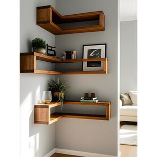 实木角墙储物架l形角储物架客厅卧室书房创意方框书架层压板