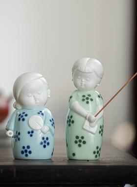 久造现代中式陶瓷禅意小摆件创意旗袍仕女香插桌面装饰品茶桌摆设