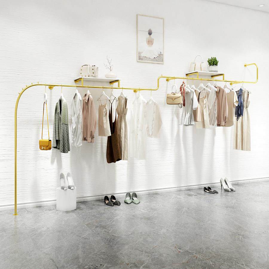 轻奢黄金服装店展示架壁挂式女装、童装异型挂衣架