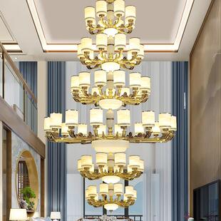 新中式别墅客厅中空大吊灯楼中楼挑空跃层大厅三层四层楼梯灯具