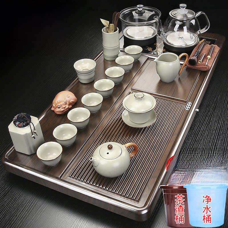 加厚实木茶盘全自动一体茶台烧水壶底部上水家用高档茶具套装新款