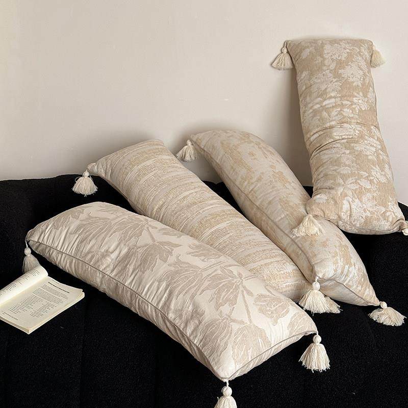 宅寂风高级感棉麻休闲抱枕懒人流苏优雅日式剪花腰靠卧室沙发靠垫
